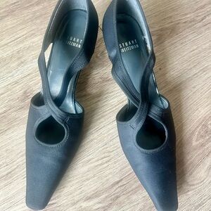 Vintage Stuart Weitzman Black Slingback Pumps Stretch Fabric Pointed Toe